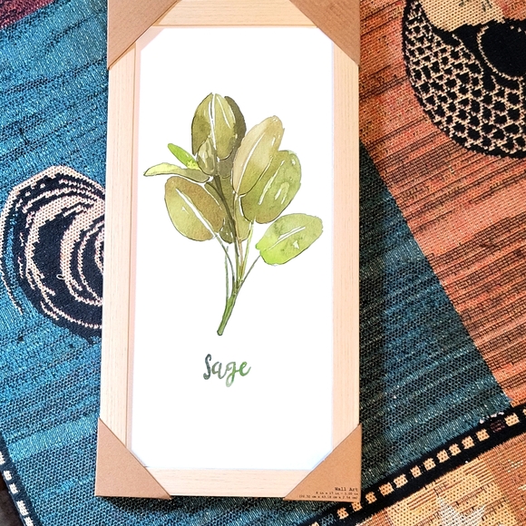 NWT, Framed Print of Fresh Bundle of Sage in a natural color wood frame - Picture 5 of 5